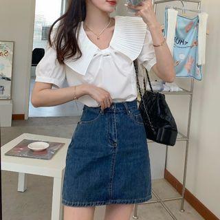 Pleated Collar Blouse Blouse - White - One Size