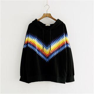 Print Drawstring Hooded Pullover
