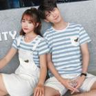 Couple Matching Striped Short Sleeve T-shirt / Set: Short Sleeve T-shirt + Pinafore Dress