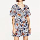 Short-sleeve Floral V-neck Dress