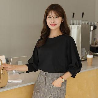 Pleated Puff-sleeve T-shirt