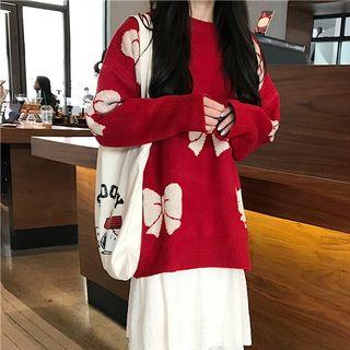 Bow Print Knit Sweater
