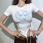 Short-sleeve Graphic Print Tie-waist Crop Top