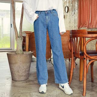 Band-waist Washed Wide-leg Jeans