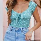 Cap-sleeve Floral Print Shirred Crop Top