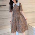 Lace Collar Short-sleeve Floral Midi A-line Dress