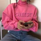 Turtleneck Letter Printed Sweatshirt Pink - One Size
