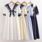 Short Sleeve Bow Detail Sailor Collar Dress