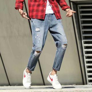 Distressed Cutout Straight-fit Jeans