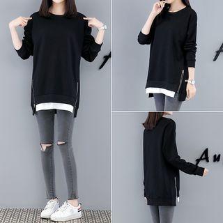 Mock Two-piece Side-zip Sweatshirt