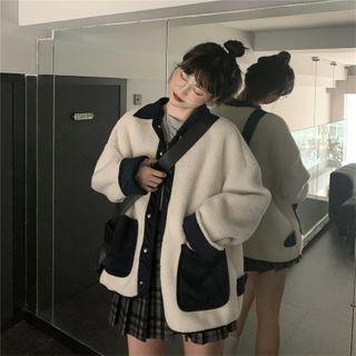 Color-block Woolen Single Breasted Jacket