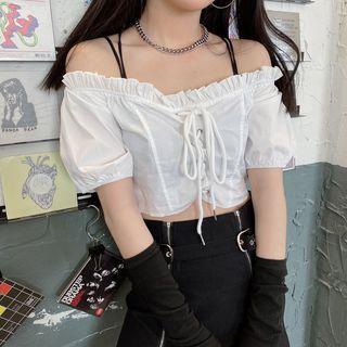Short-sleeve Cold-shoulder Lace-up Blouse