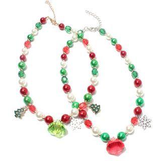 Color Block Bead Christmas Necklace