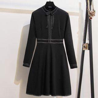 Long-sleeve Contrast Stitch A-line Dress