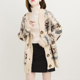 Pattern Cardigan Melange Beige - One Size