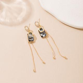 925 Sterling Silver Rhinestone Drop Earrings Gray & Gold - 1 Pair - One Size