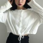 Round-neck Button Drawstring Long-sleeve Knit Top