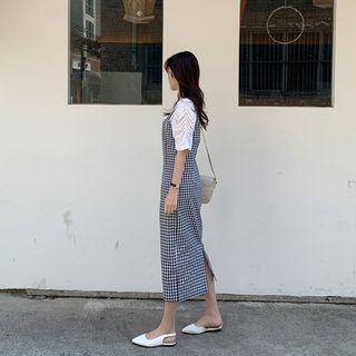H-line Gingham Pinafore Dress Black - One Size