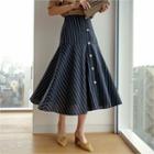 Button-front Stripe Maxi Skirt
