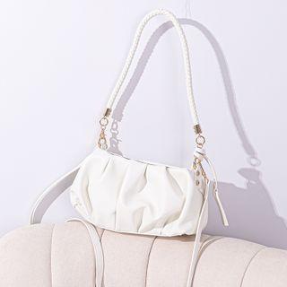 Faux Leather Shirred Crossbody Bag White - One Size