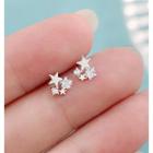 925 Sterling Silver Rhinestone Star Earring 1 Pair - Silver - One Size