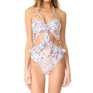 Floral Print Lattice Swimsuit