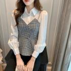 Long Sleeve Houndstooth Panel Mock Two Piece Top