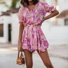 Short-sleeve Floral Mini Shirt Dress