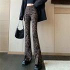 Leopard-print Slit-hem Boot-cut Pants