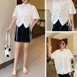Drawstring Short-sleeve Shirt White - One Size