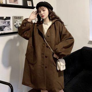 Hooded Single-breasted Coat Coffee - One Size