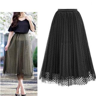 Fish Net Overlay Midi Skirt