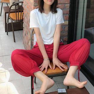High-waist Plain Cuff Pants