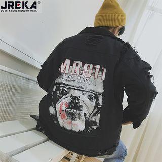 Loose-fit Printed-back Fleece-lined Jacket