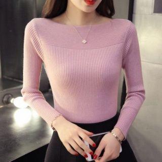 Long-sleeve Plain Slim Fit Knit Top