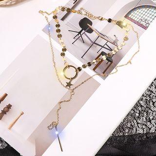 Bar Drop T Necklace + Disc Choker As Shown In Figure - One Size
