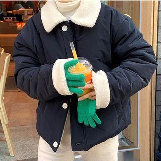Fleece Collar Padded Jacket / Plain Pants