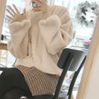 Faux-fur Loose-fit Sweatshirt Beige - One Size