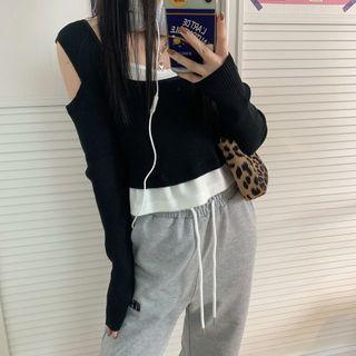 Long-sleeve Cut-out Mock Two-piece Top