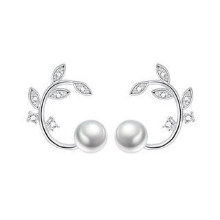 925 Sterling Silver Rhinestone Branch Stud Earring 1 Pair - Silver - One Size