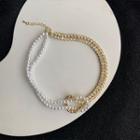 Faux Pearl Rhinestone Choker 1pc - Gold & White - One Size