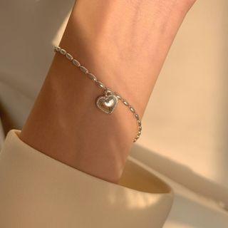 925 Sterling Silver Heart Bracelet 1614 - Silver - One Size