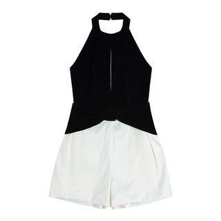 Spaghetti-strap Halter Neck Two-tone Romper