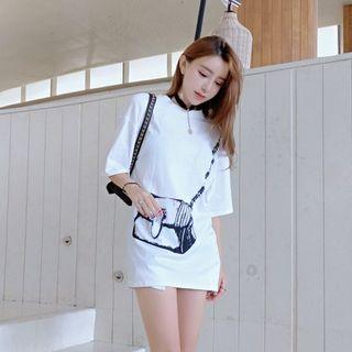 Elbow-sleeve Bag Print T-shirt