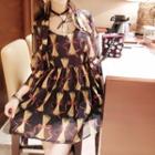 Set: Cross Back Printed A-line Dress + Light Jacket