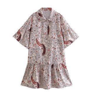 Short-sleeve Paisley Print A-line Shirtdress