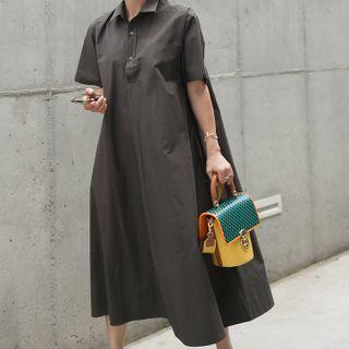 Half-placket Flared Maxi Shirtdress