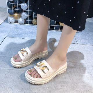 Metallic Buckle Accent Platform Slide Sandals