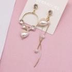 Non-matching Faux Pearl Heart Rhinestone Dangle Earring 1 Pair - As Shown In Figure - One Size
