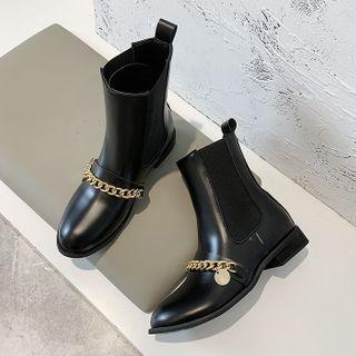 Faux Leather Chained Short Boots